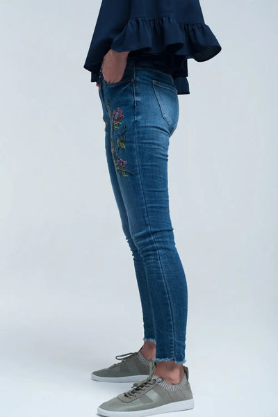 Blue skinny jean with embroideries - Jeans