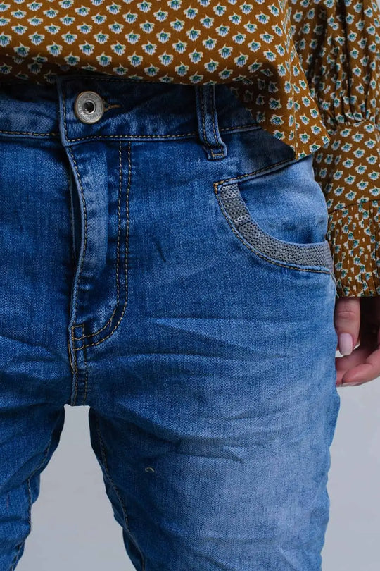 Blue skinny jeans with sequin details - Jeans