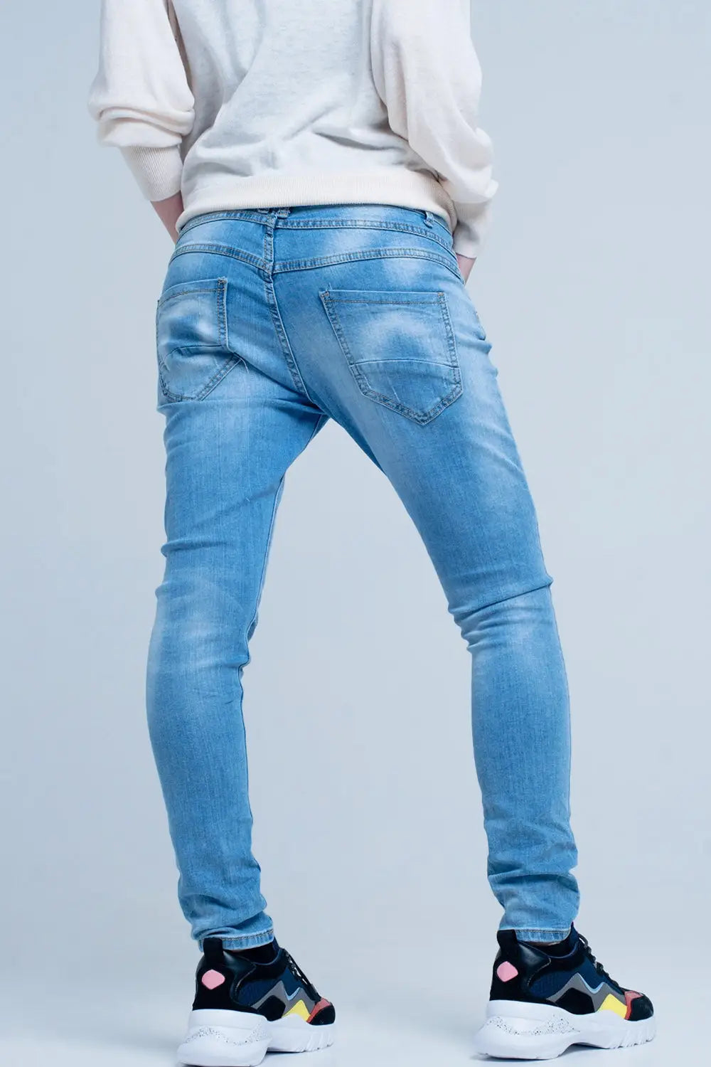 Blue Slashed Boyfriend Jeans - Jeans