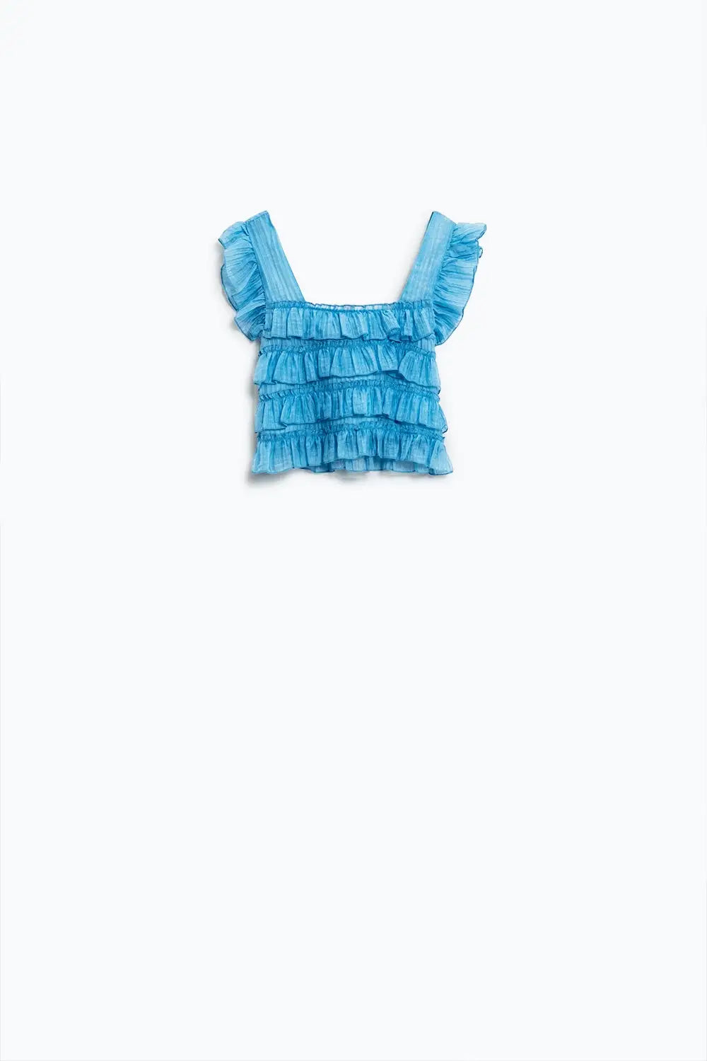 Blue Sleeveless Top With Ruched Design - Shirts