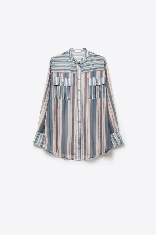 Blue Stripe Lightweight Shirt in chiffon - Shirts