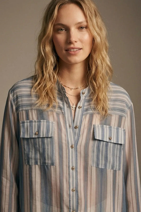 Blue Stripe Lightweight Shirt in chiffon - Shirts