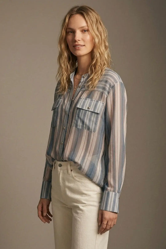 Blue Stripe Lightweight Shirt in chiffon - Shirts