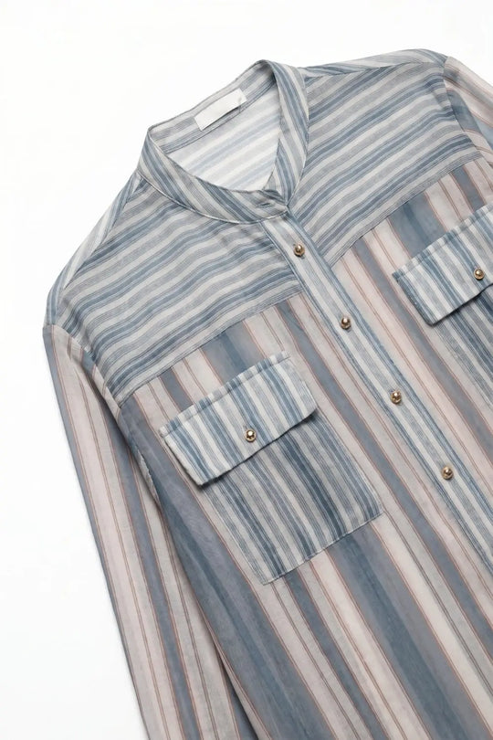 Blue Stripe Lightweight Shirt in chiffon - Shirts