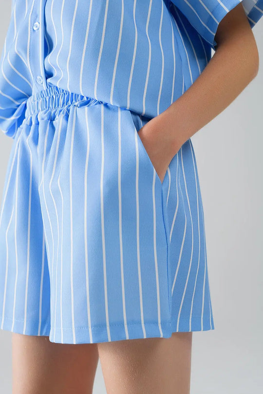 Blue Striped Flowing Shorts - Pants