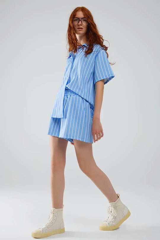 Blue Striped Flowing Shorts - Pants