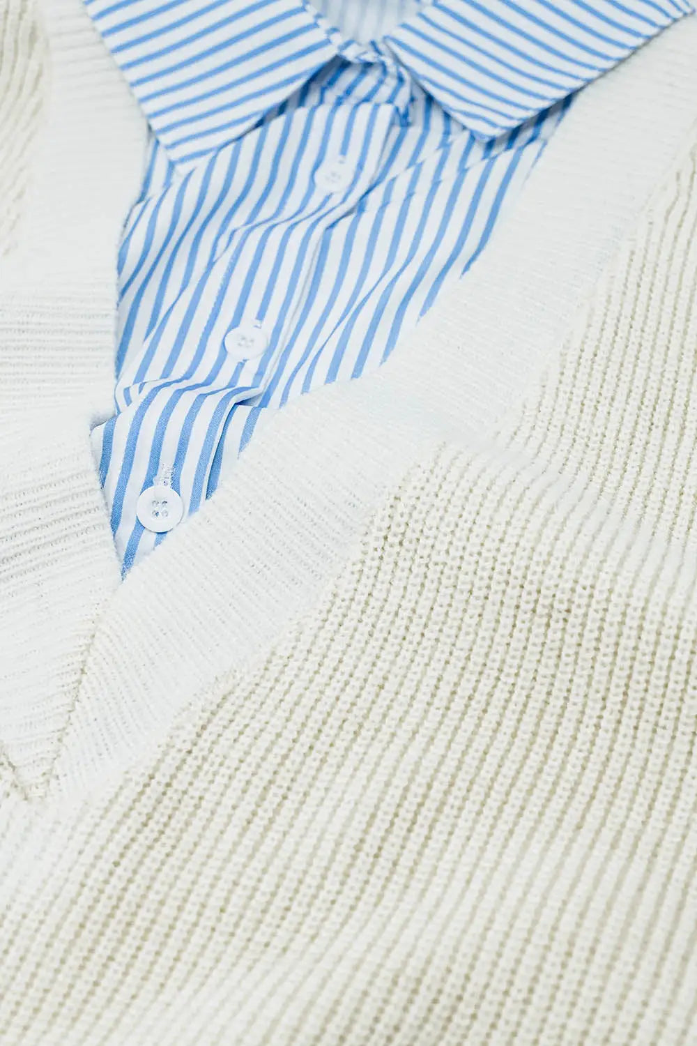 blue striped shirt and sweater in one piece - One Size / White - Sweaters