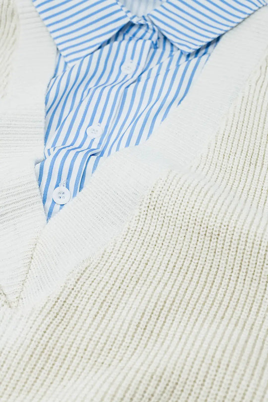 blue striped shirt and sweater in one piece - One Size / White - Sweaters