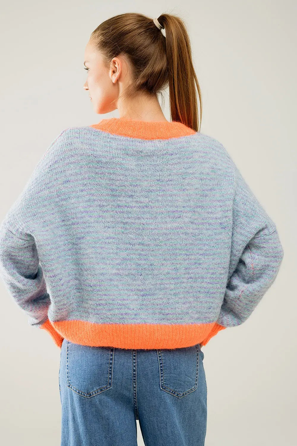 Oversized light blue/orange knit sweater - One Size / Orange - Sweaters