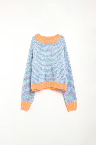 Oversized light blue/orange knit sweater - One Size / Orange - Sweaters