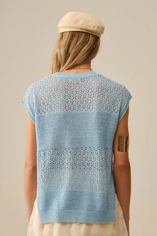 Blue sweater with soft open knit and dropped sleeves - One Size / Blue - Sweaters