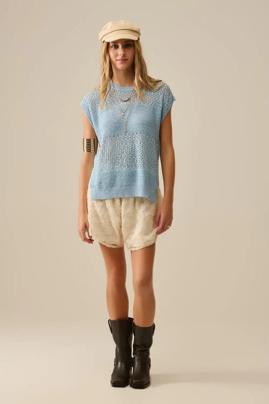 Blue sweater with soft open knit and dropped sleeves - One Size / Blue - Sweaters