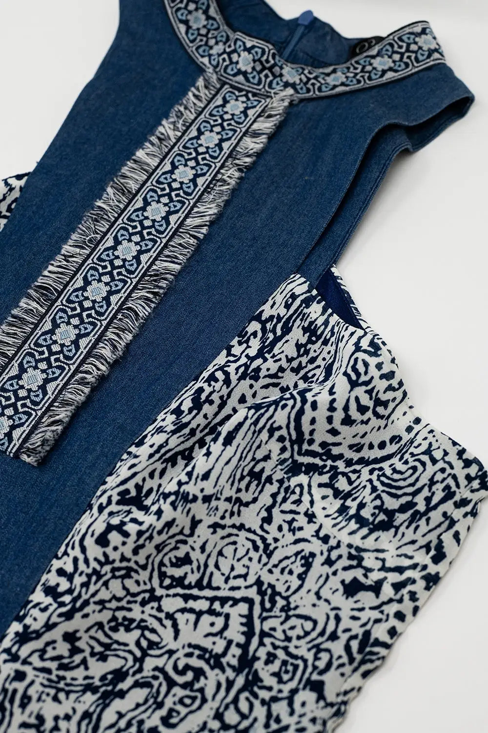 Blue swing dress with high neck detail - Dresses