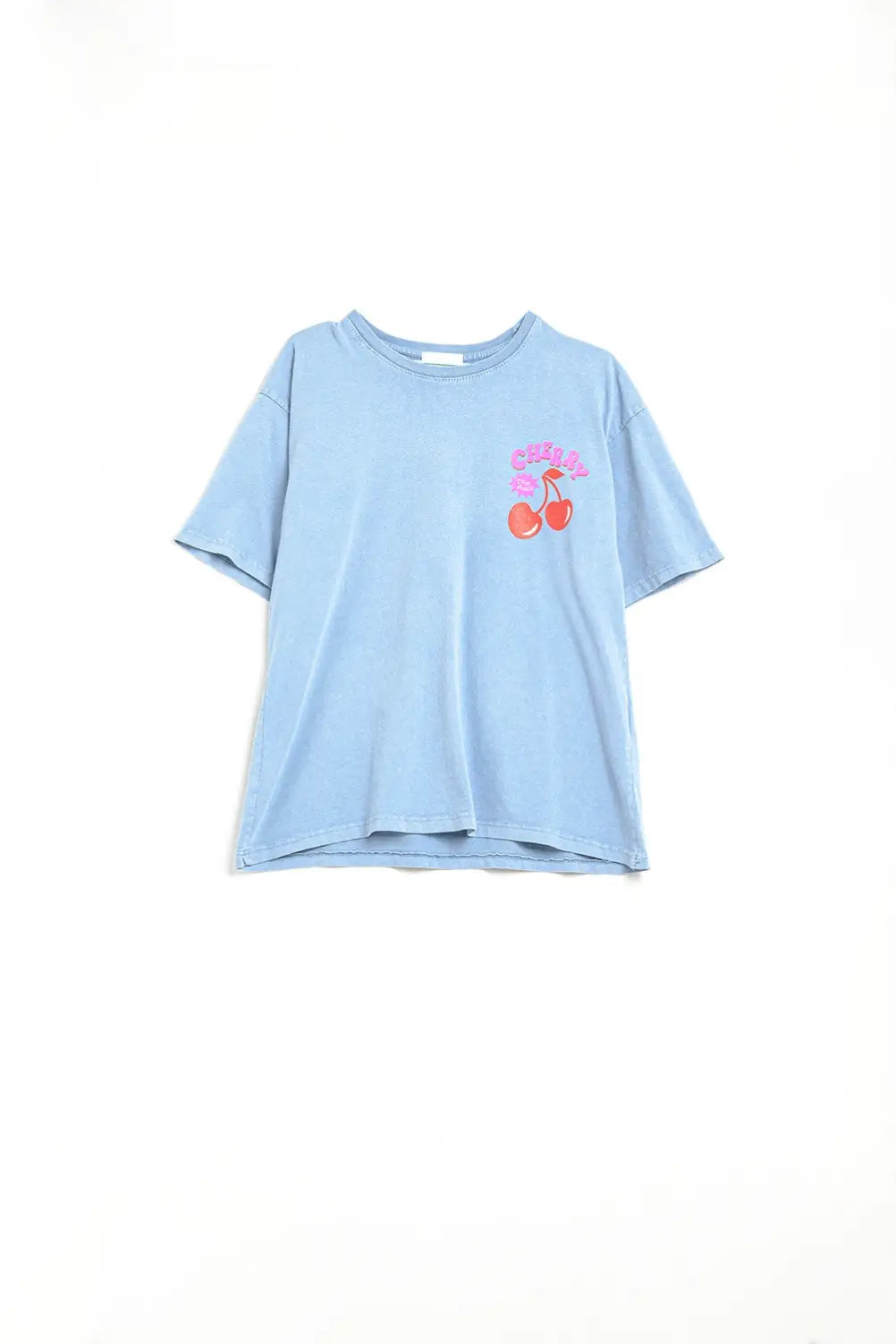 Q2 Blue T-shirt with Cherry in logo and letters