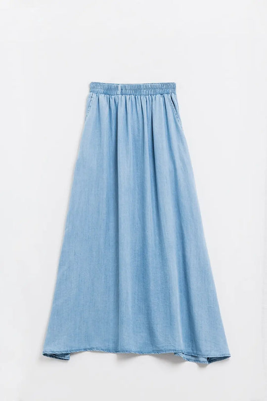 Blue Tencel Denim-Styled Maxi Skirt - Skirts