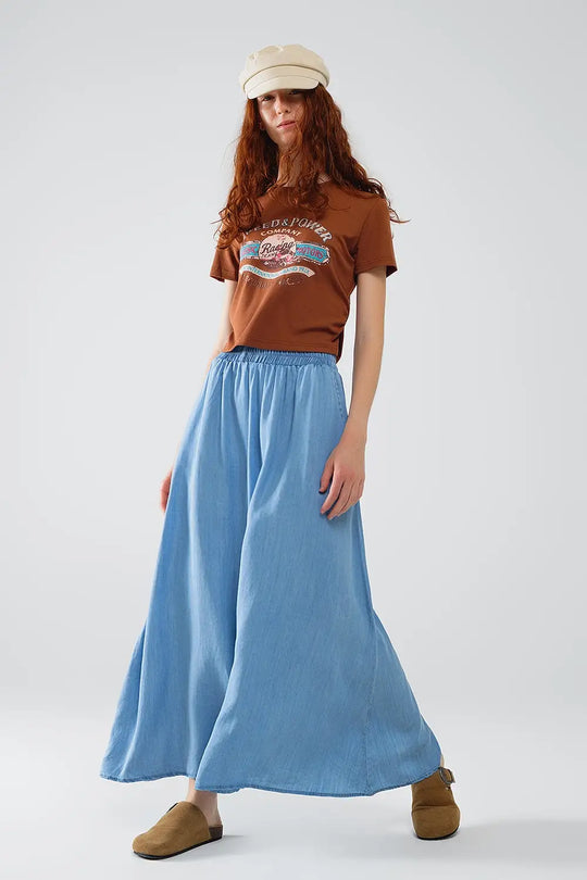 Blue Tencel Denim-Styled Maxi Skirt - Skirts
