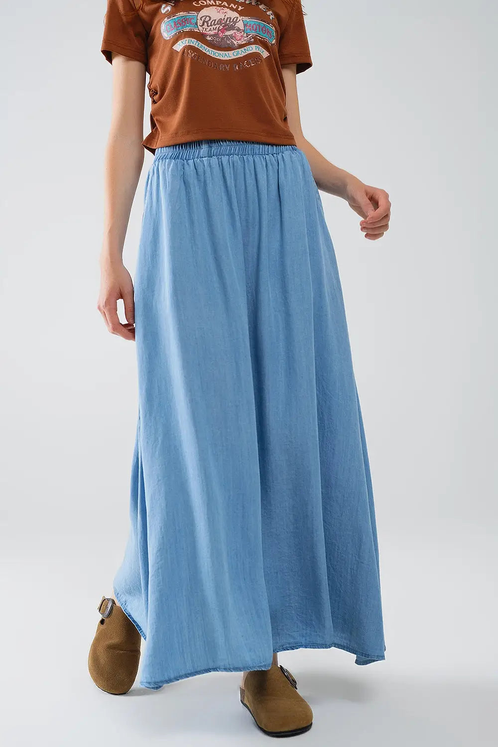 Blue Tencel Denim-Styled Maxi Skirt - Skirts