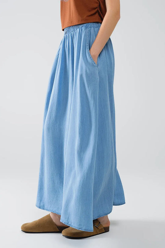 Blue Tencel Denim-Styled Maxi Skirt - Skirts