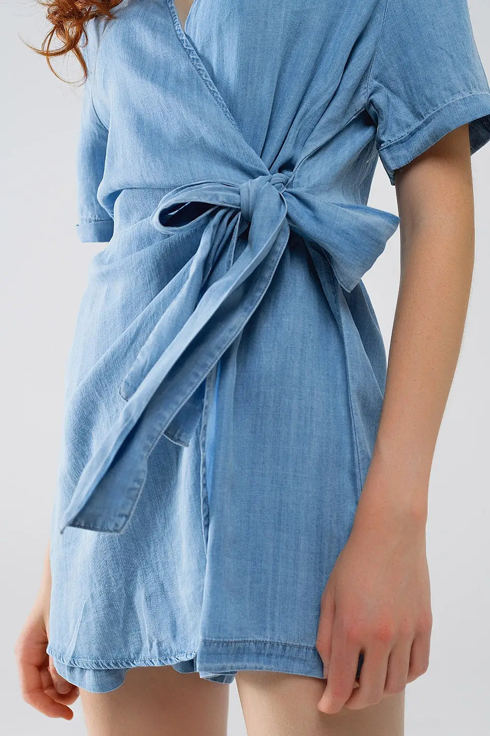 Blue Tencel Denim Wrap Front Jumpsuit - Dresses