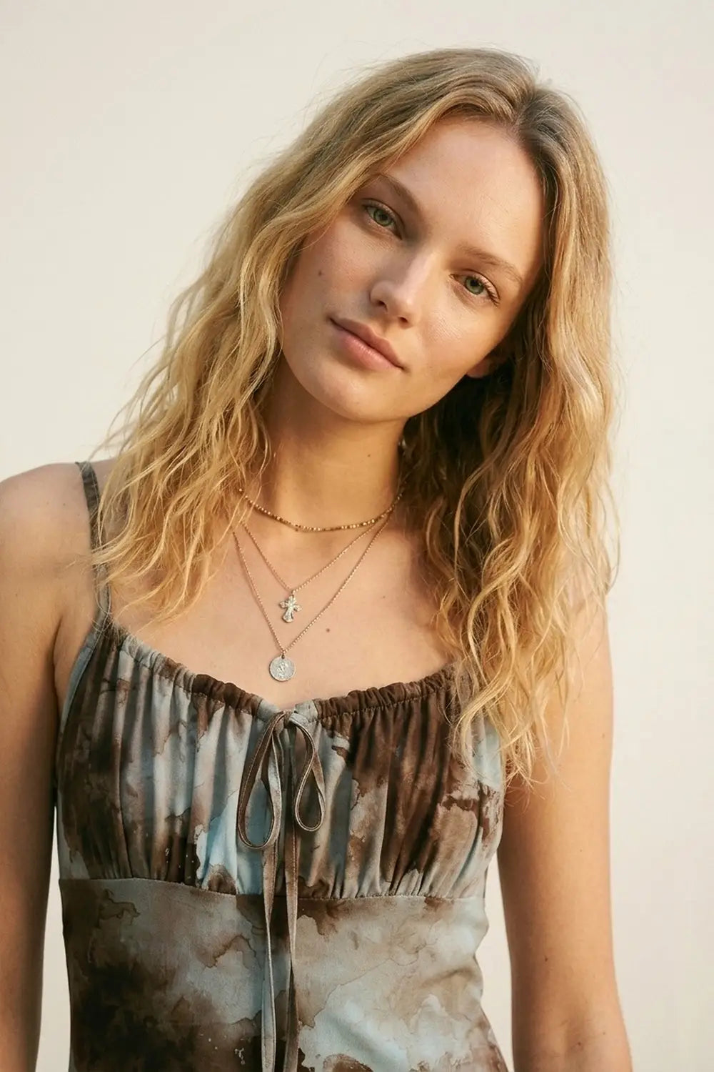 Blue Tie-Dye Maxi Slip Dress with Adjustable Straps - Dresses