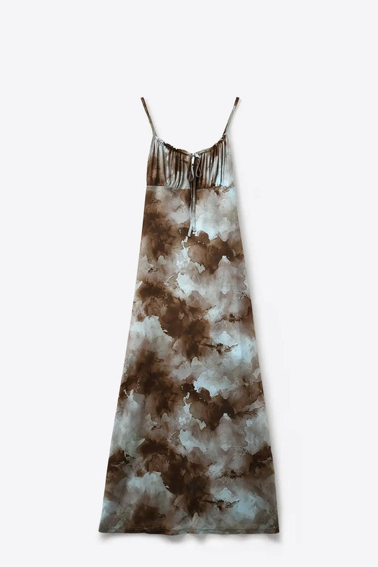 Blue Tie-Dye Maxi Slip Dress with Adjustable Straps - Dresses