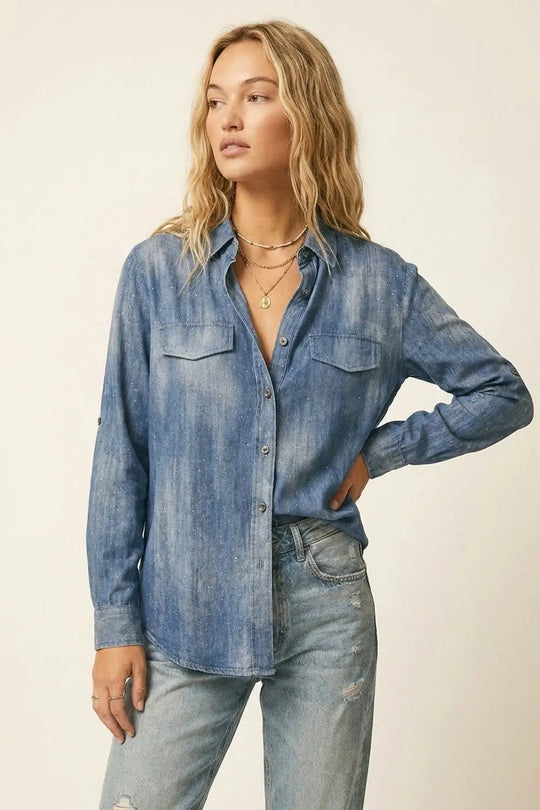 Q2 Blue tie dye Shirt in chiffon with strass details