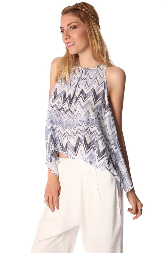 Blue top with dip back in zig zag print - Shirts