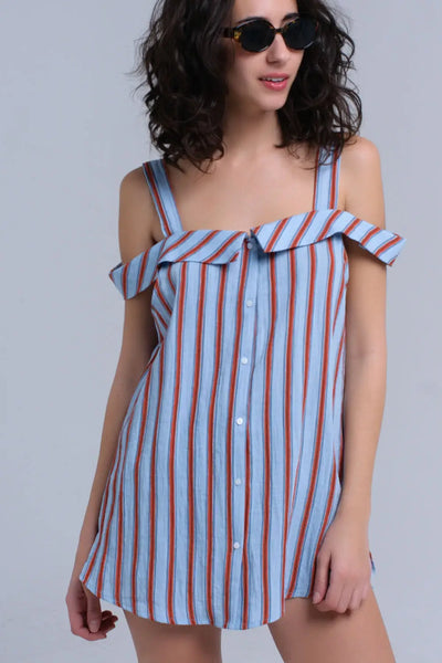 Blue top with orange stripes - Shirts