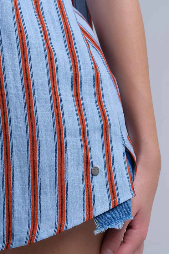 Blue top with orange stripes - Shirts