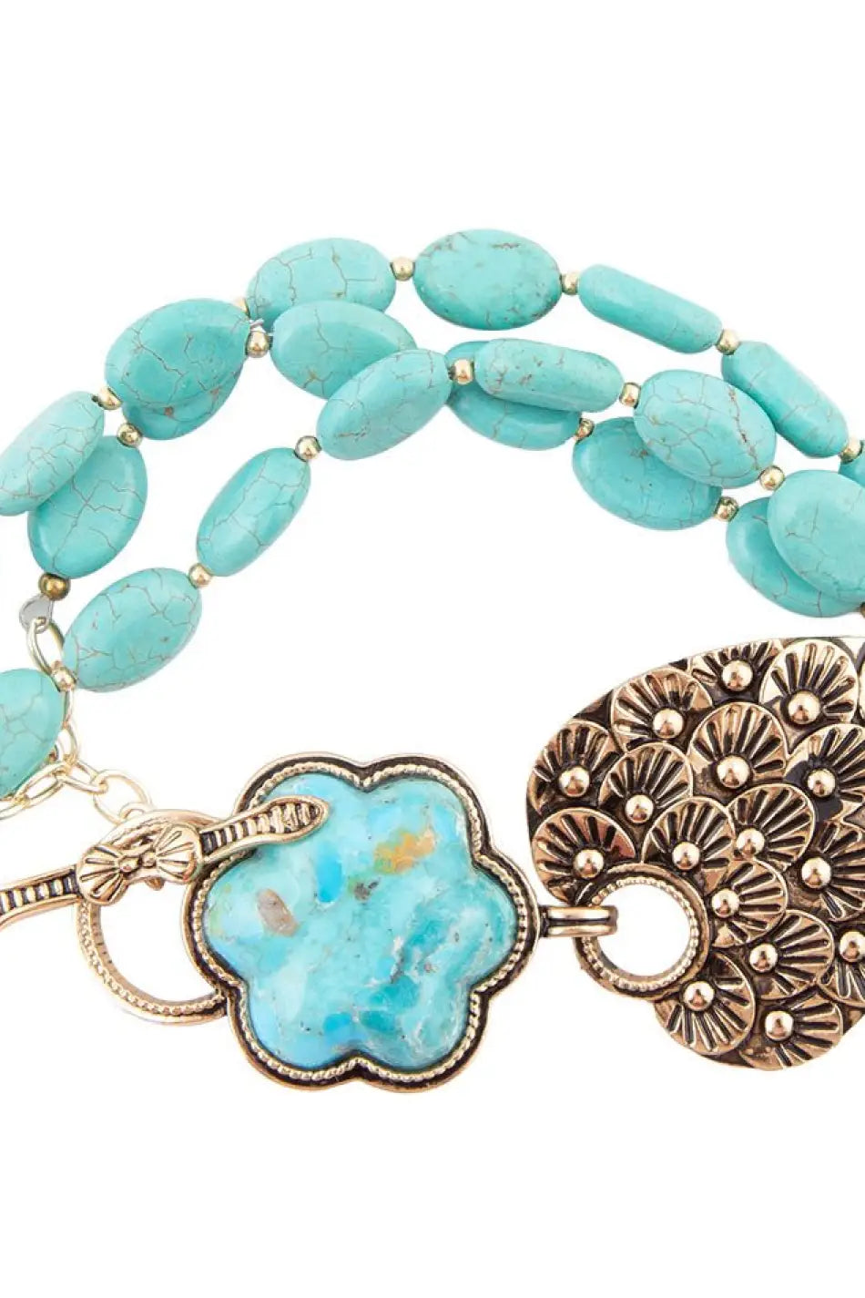 Blue Turquoise Flower Golden Toggle Bracelet - Bracelets