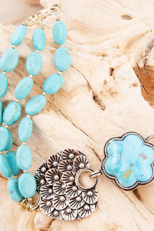 Blue Turquoise Flower Golden Toggle Bracelet - Bracelets