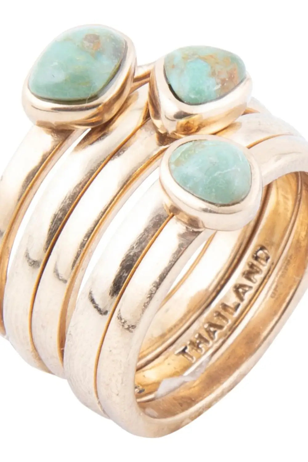 Blue Turquoise Golden Stacking Ring Set - Rings