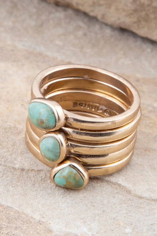 Blue Turquoise Golden Stacking Ring Set - Rings