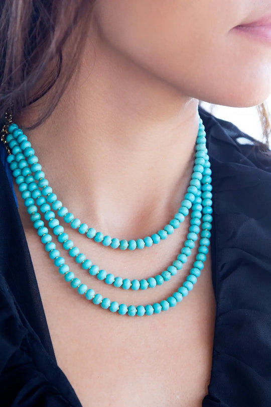 Blue Turquoise Magnesite Golden Necklace - Necklaces