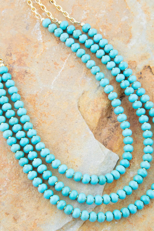 Blue Turquoise Magnesite Golden Necklace - Necklaces