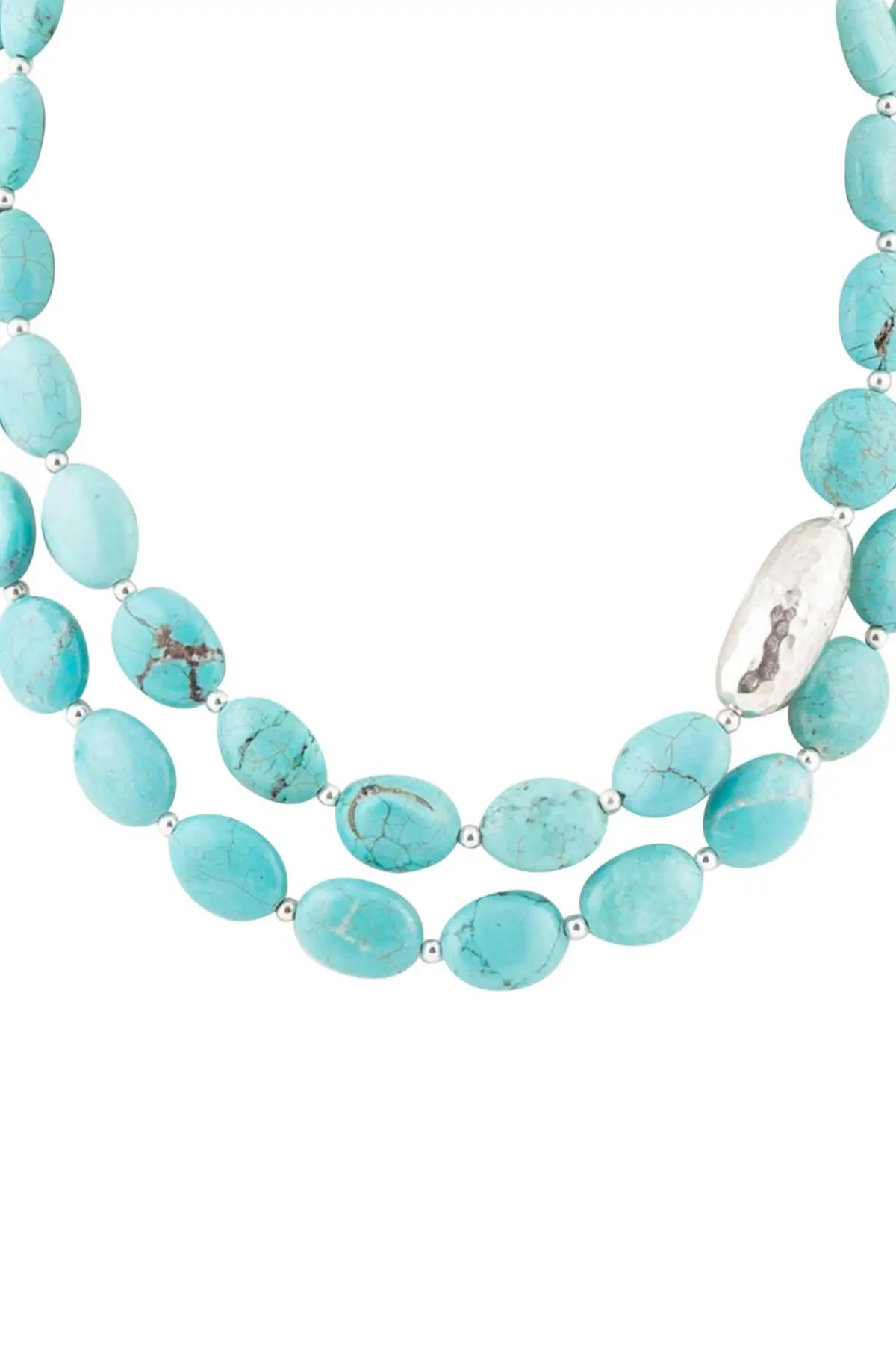 Blue Turquoise Magnesite Sterling Silver Strand Necklace - Necklaces