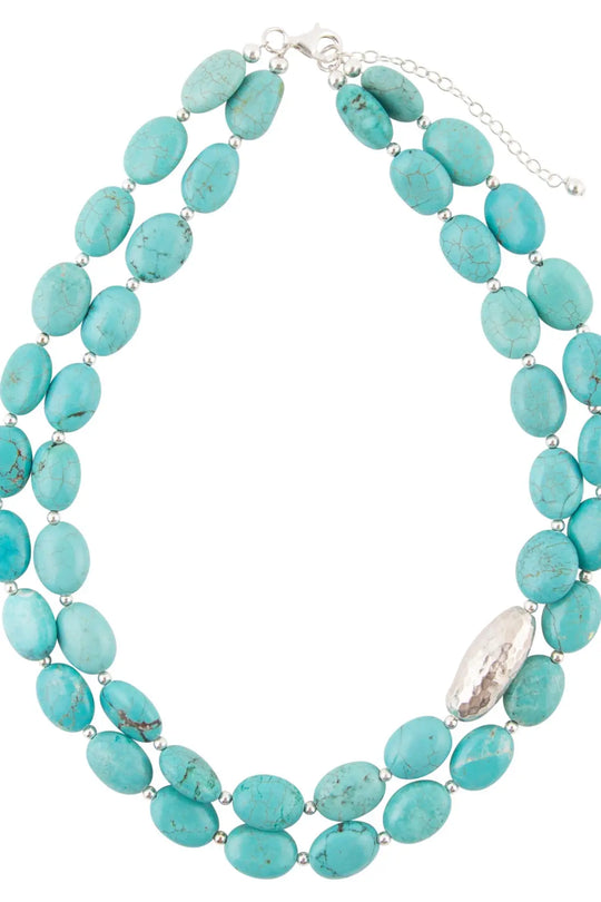 Blue Turquoise Magnesite Sterling Silver Strand Necklace - Necklaces