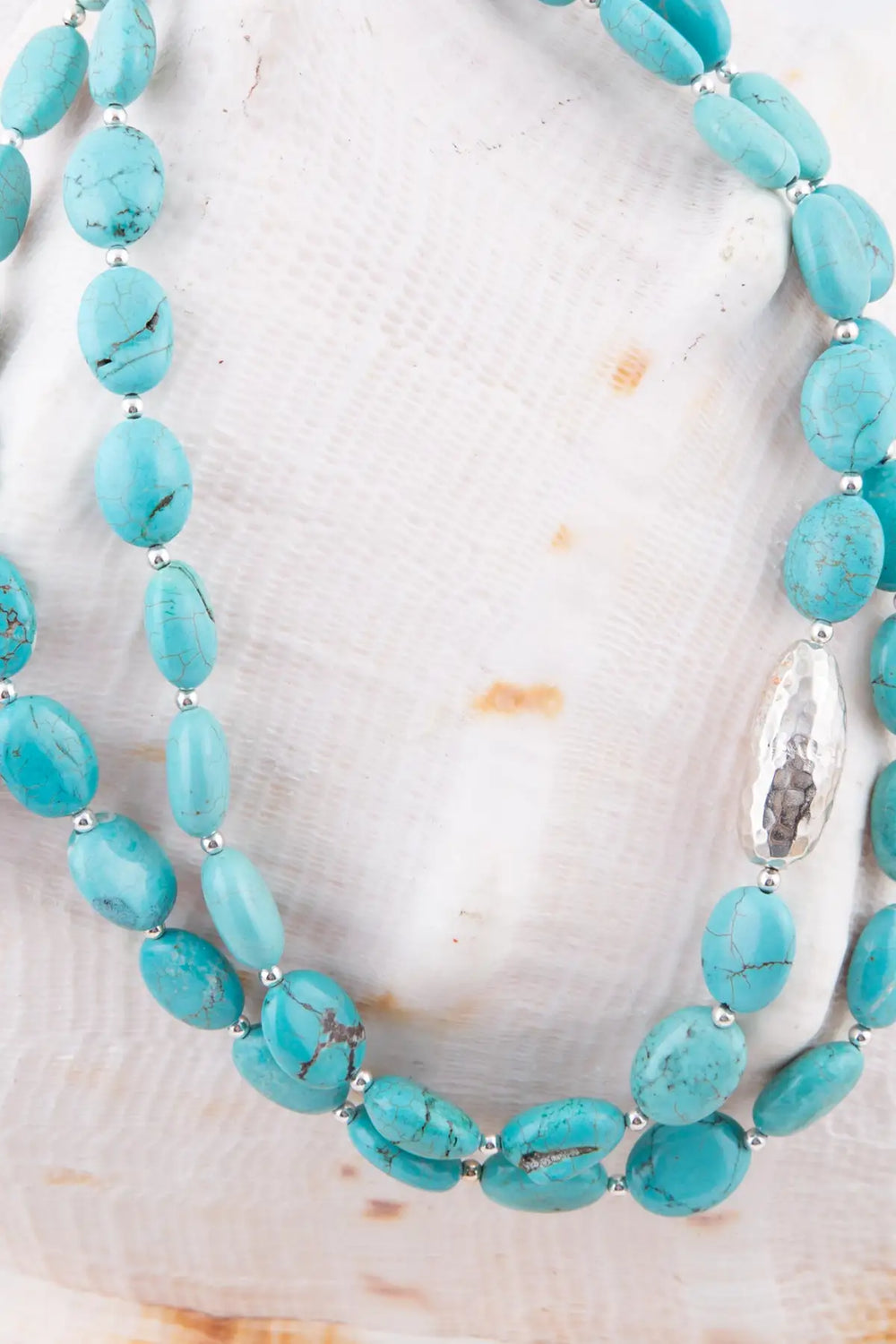 Blue Turquoise Magnesite Sterling Silver Strand Necklace - Necklaces
