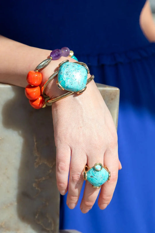 Blue Turquoise Rhombus Statement Cuff Bracelet - Bracelets