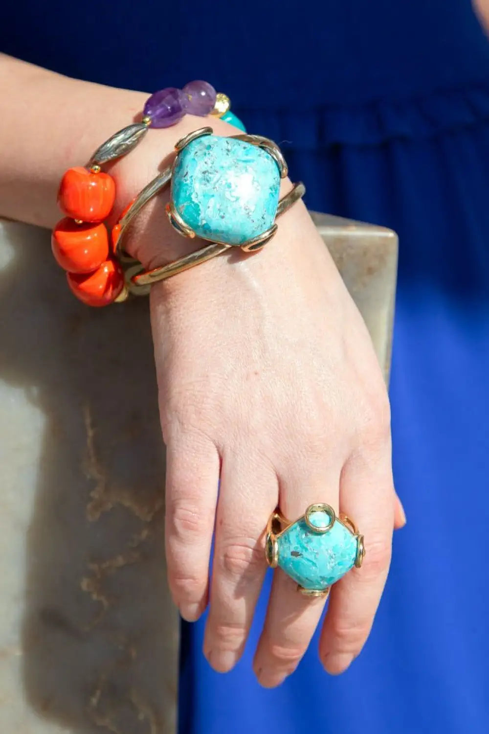 Blue Turquoise Rhombus Statement Ring - rings