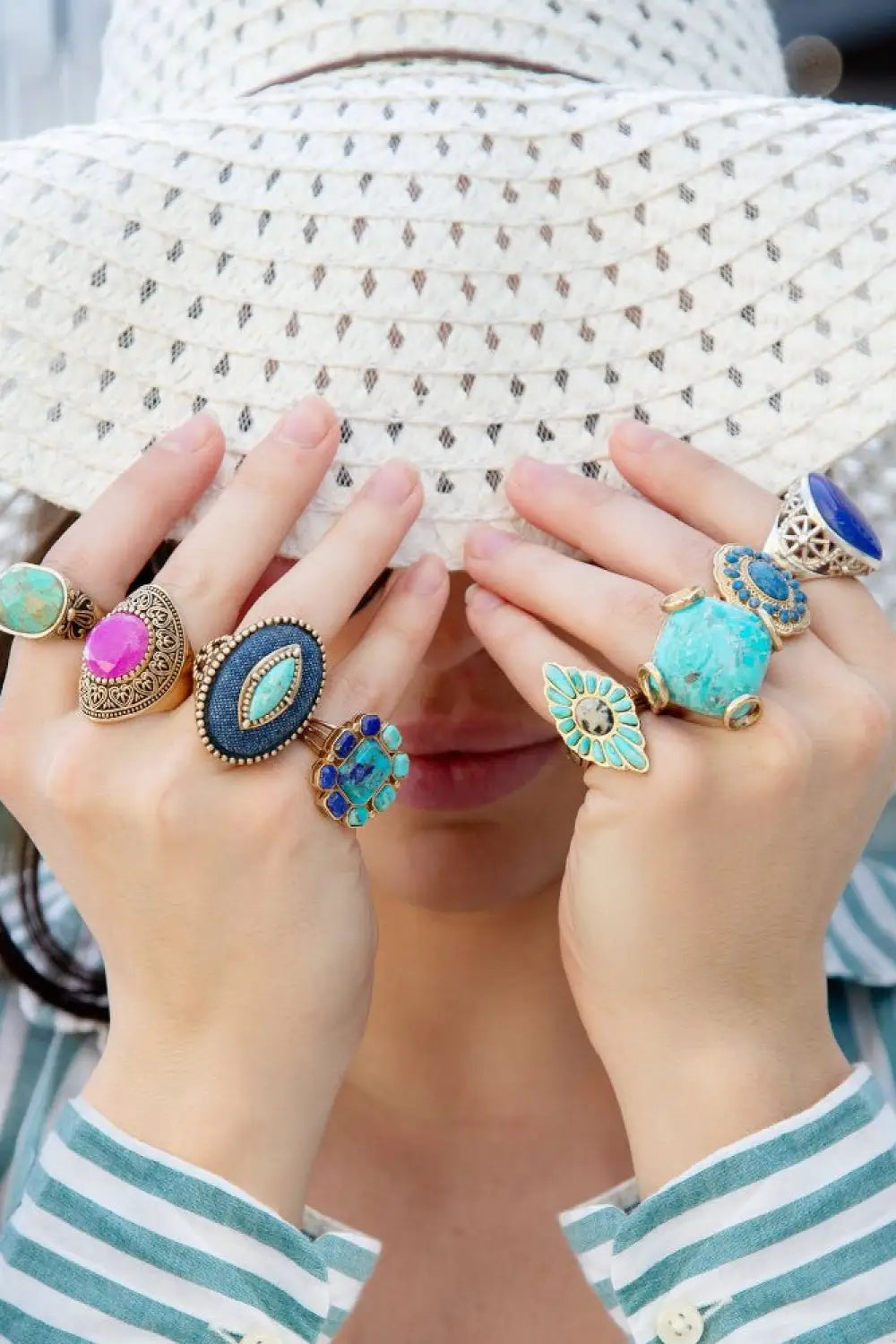 Blue Turquoise Rhombus Statement Ring - rings