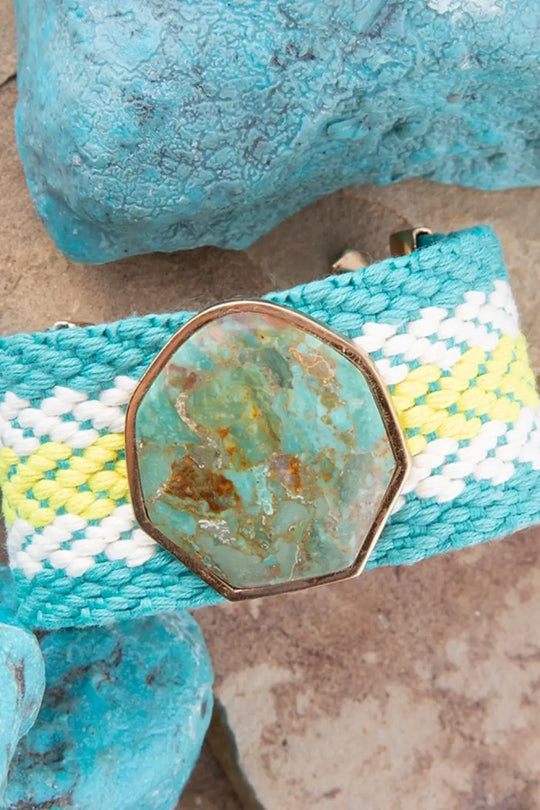Blue Turquoise Textile Blues Woven Bracelet - Bracelets