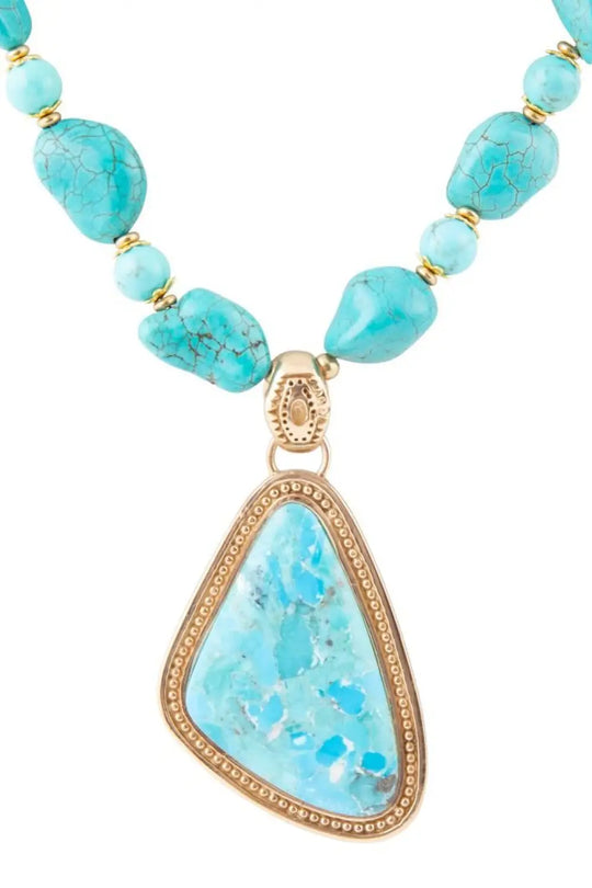Blue Turquoise Triangle Golden Pendant Necklace - Necklaces
