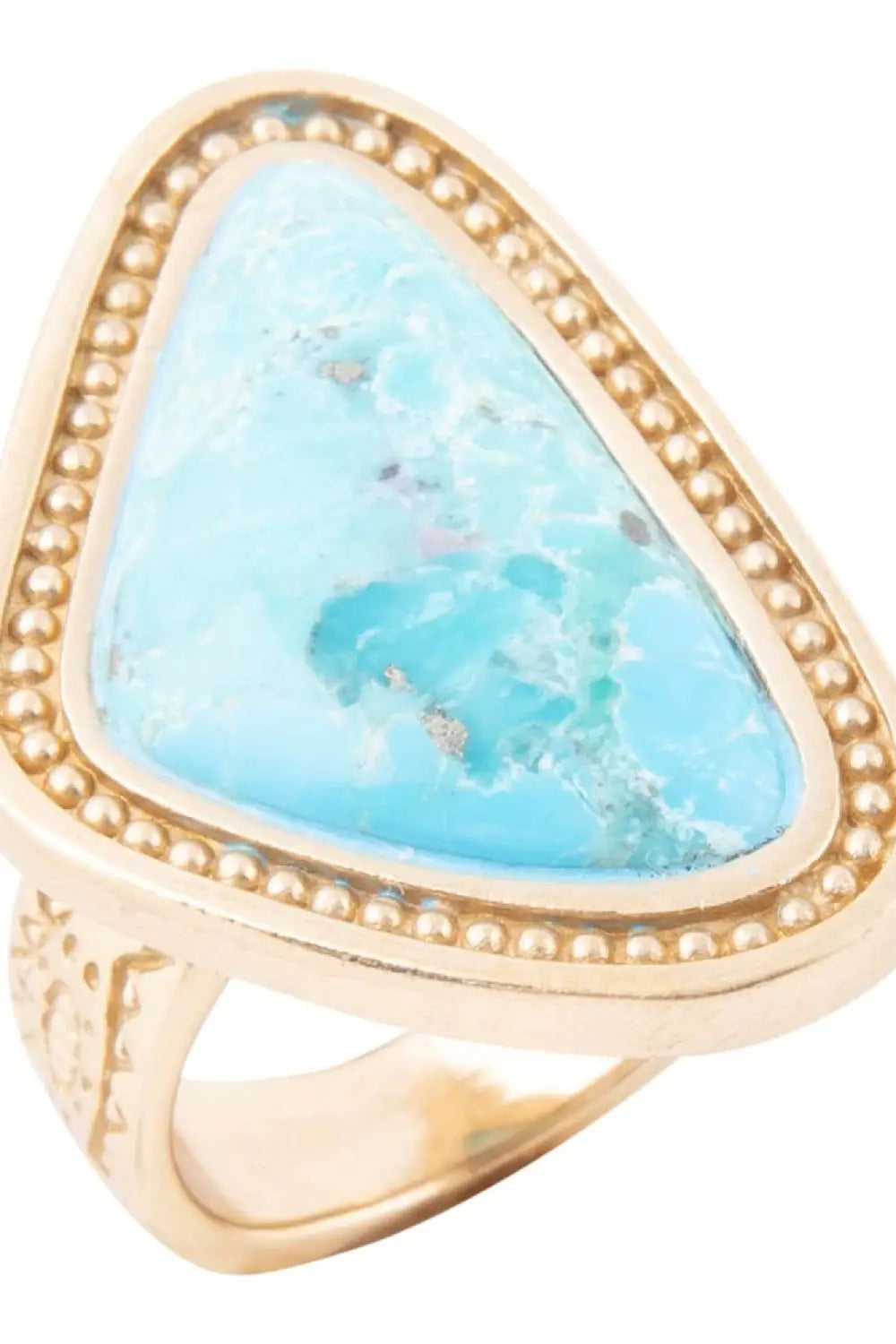 Blue Turquoise Triangle Golden Statement Ring - Rings