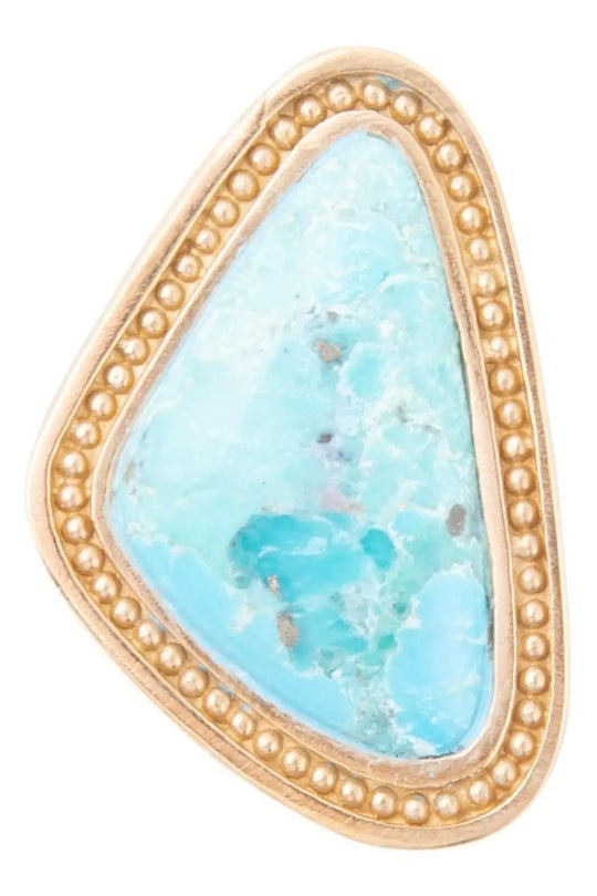 Blue Turquoise Triangle Golden Statement Ring - Rings