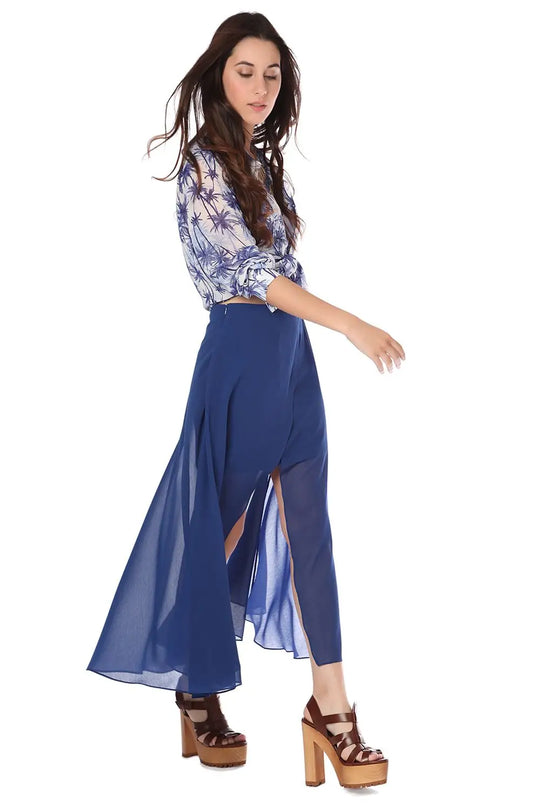 Blue wrap maxi skirt in chiffon - Skirts
