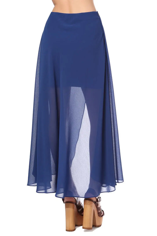 Blue wrap maxi skirt in chiffon - Skirts