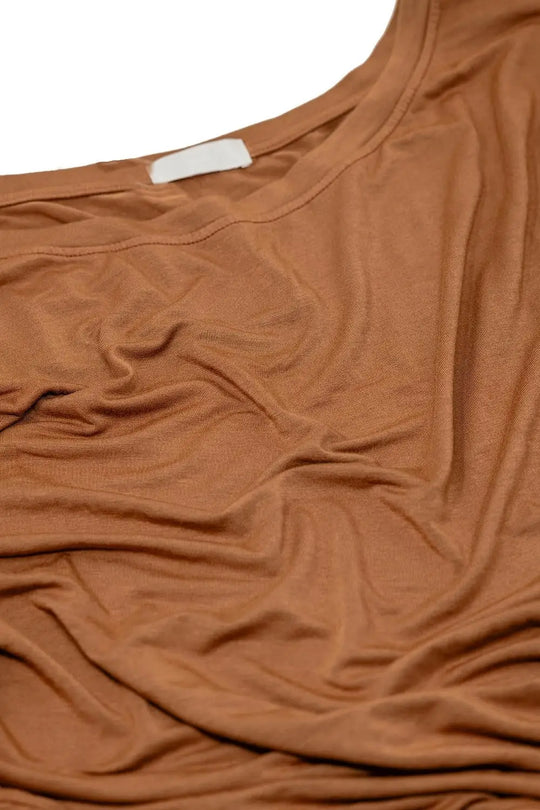 Boat neck Long sleeve t shirt in modal in camel color - Tops