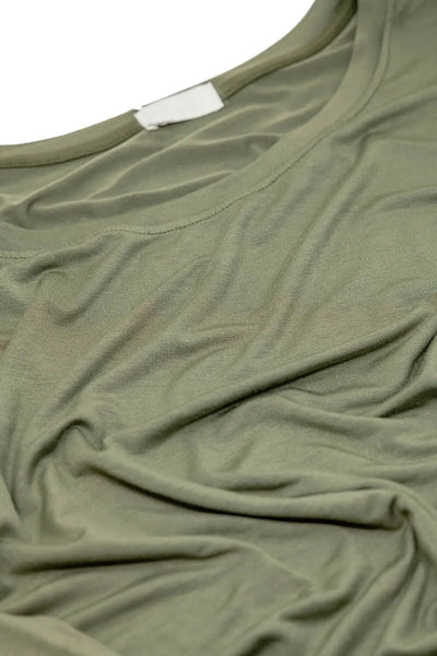 Boat neck Long sleeve t shirt in modal in Khaki color - Tops