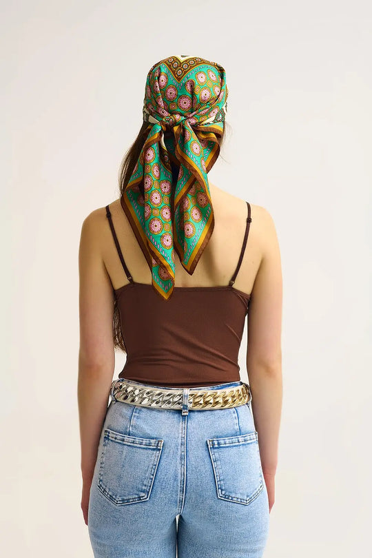Body à col en V en tissu élastique avec anneaux en or brun - Tops
